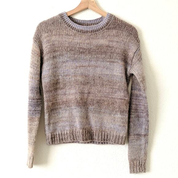 Something Navy Womens Soft Open Knit Crop Sweater Purple Brown Pullover XS $95 - Picture 1 of 6